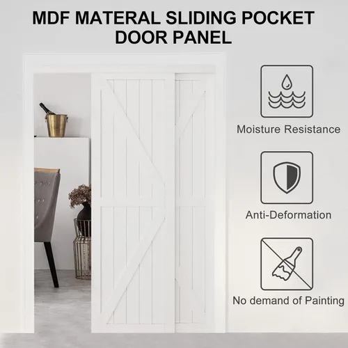 Vista 5 de ARKHJEM Puerta corredera de armario, puerta corredera de diseño de doble K, 48 x 80 pulgadas (doble 24 pulgadas), los accesorios incluidos, panel