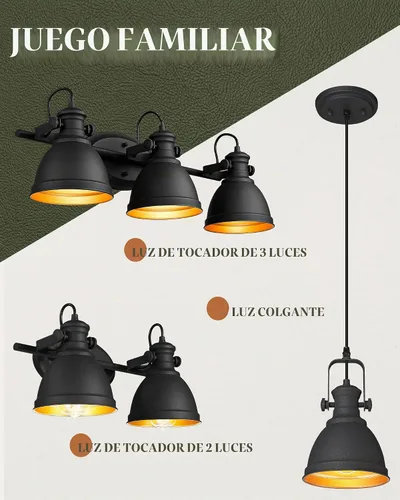 Vista 7 de Lámpara de tocador de baño industrial negra de 2 luces sobre
