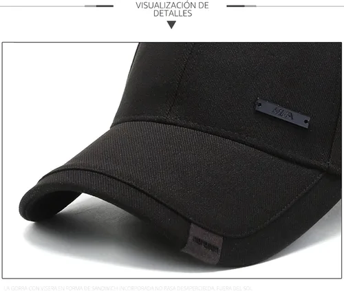 Vista 4 de Gorra vintage de algodón para papá con viseras de doble capa, gorra de béisbol ajustable, sombrero de camionero moderno para hombre Negro
