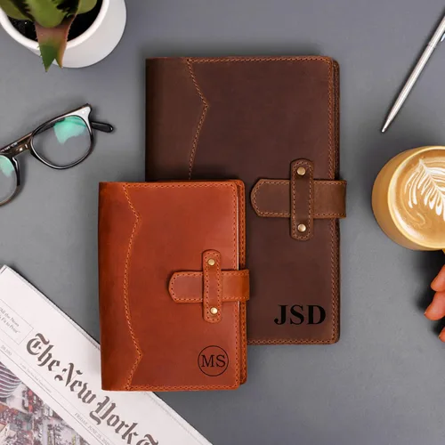 Vista 2 de 100% Genuine Leather Journal Engraved Name or Initials – Crafted in USA – Personalized Gift for Business, College, Travel, Work – Refillable Lined