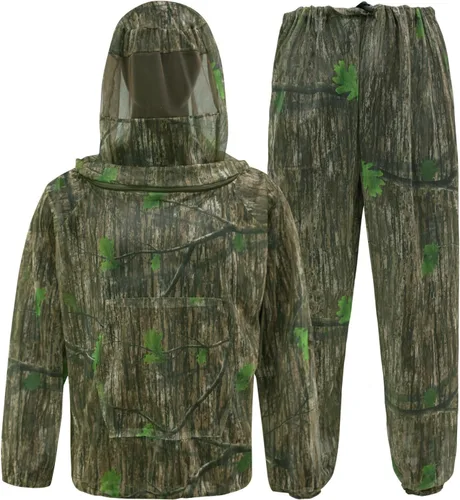 Vista 16 de Traje de red para mosquitera, traje de malla de caza de camuflaje, ropa de red para insectos con capucha para protección al aire libre, no se