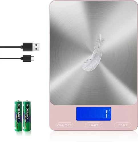 Vista 9 de Báscula de alimentos - Báscula de cocina digital de 33 libras para gramos y onzas de alimentos, recargable, acero inoxidable 304, baterías y carga