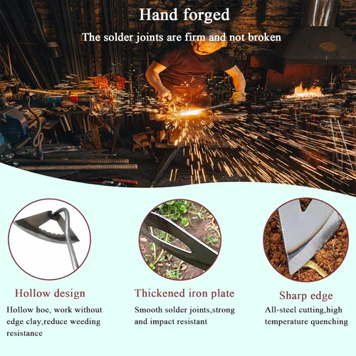 Vista 4 de Azada hueca endurecida de acero, herramientas de deshierbe afiladas y duraderas para jardín, desbrozadora portátil para el hogar, pala de jardín