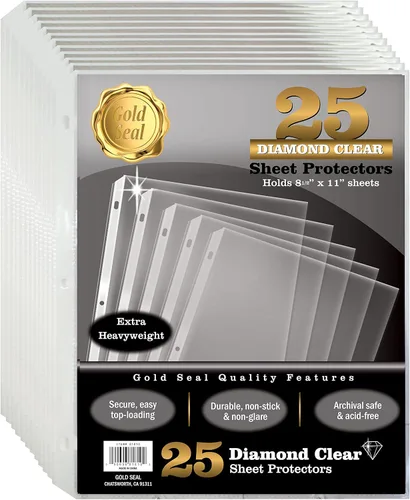 Gold Seal, 25 protectores de hojas extra pesados, 4 mils de grosor, 8.5 x 11 pulgadas, carga superior, paquete de 25