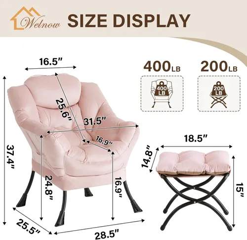 Vista 74 de Welnow Silla Lazy con otomana, moderna silla de descanso con reposabrazos y un bolsillo lateral, sillón para sofá de ocio, sillón de lectura