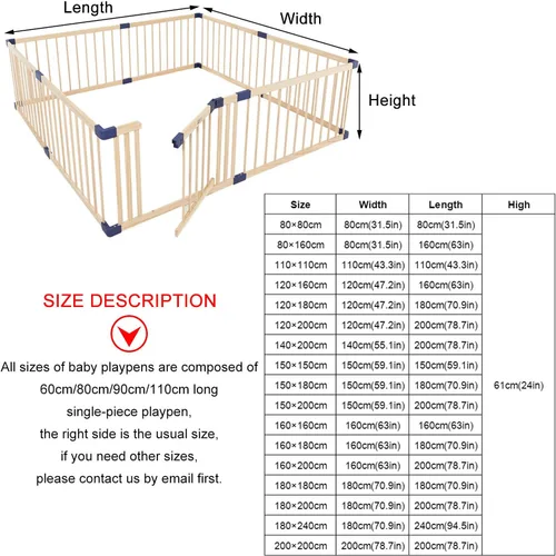 Vista 7 de Jolan Corralito de madera para bebés, fácil de instalar y quitar, corralito de seguridad para niños pequeños con puerta, cerca de centro