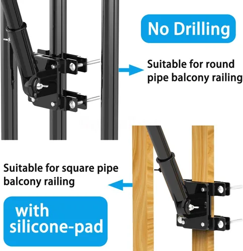 Vista 5 de Soporte para poste de bandera sin taladrar para barandilla, soporte de poste de bandera para porche y riel de cerca, balcón de apartamento