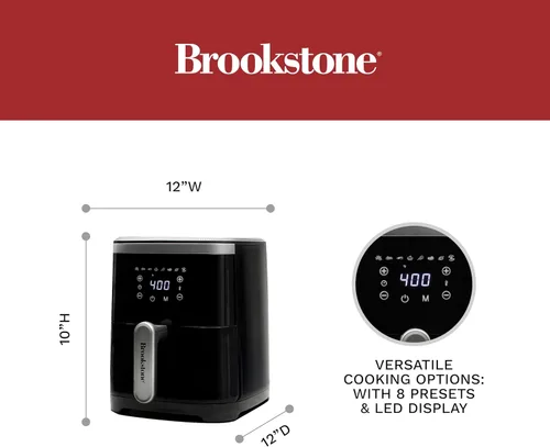 Vista 4 de Brookstone Freidora de aire – Freidora de gran capacidad de 4.5 cuartos de galón, 1300 W con pantalla LED, 8 preajustes, temperatura ajustable