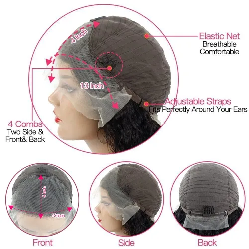 Vista 3 de QinMei Pelucas de cabello humano ondulado profundo de 13 x 4 para mujeres negras, cabello humano virgen brasileño rizado profundo con encaje frontal