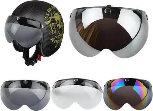 Vista 3 de VCOROS Casco universal para motocicleta, estilo piloto retro, estándar, con 3 botones a presión, visera abatible y abierta, protector de media cara