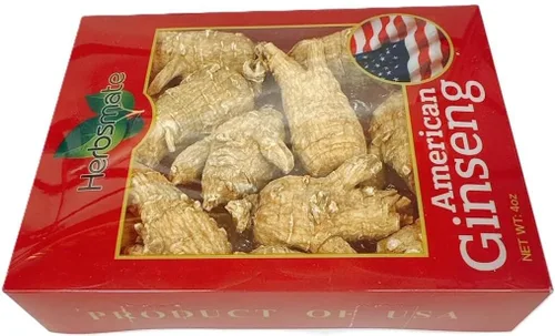 Vista 2 de Seleccionado a mano de ginseng americano de grado A grande, redondo, tamaño jumbo (caja de 4 onzas)