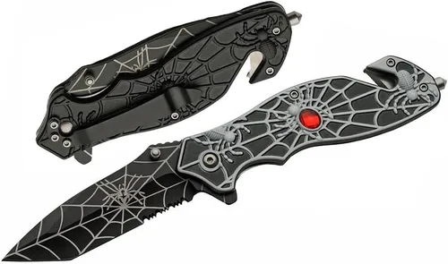 Vista 2 de RRS Black Widow Spider Gothic Fantasy Tanto Cuchillo de bolsillo con clip