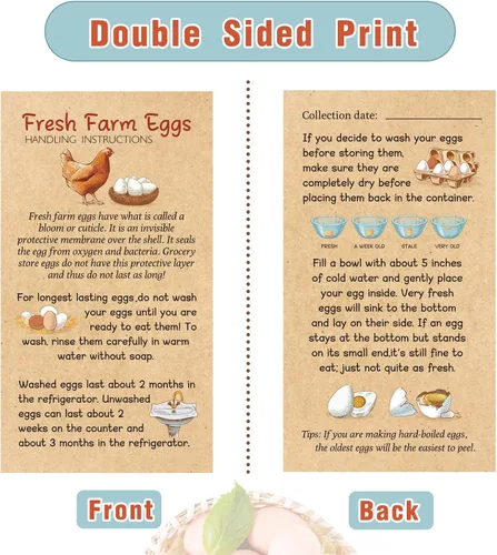 Vista 3 de Kisston 200 Piezas Tarjetas de Instrucciones de Manejo de Huevos Frescos de Granja 2 x 3.5'' Sello de Cartón de Huevos de Navidad Tarjetas