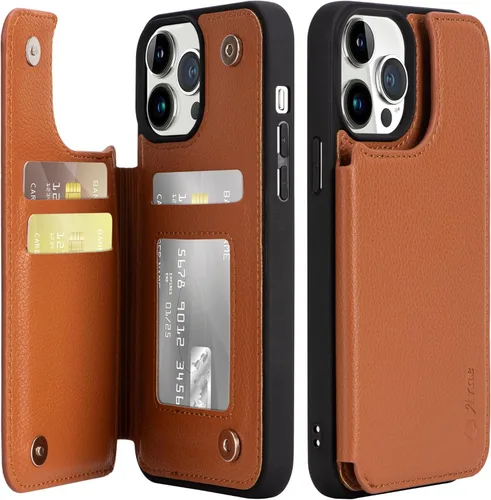 Vista 10 de Arae - Funda compatible con iPhone 12 y iPhone 12 Pro - Funda tipo billetera con bolsillos para tarjetas de cuero PU, tapa trasera abatible