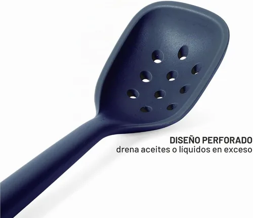 Vista 5 de Calphalon Edge - Cuchara ranurada de silicona, flexible, resistente al calor, cuchara coladora de cocina para cocinar, freír, desnatar y servir