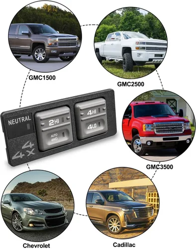 Vista 5 de Interruptor 4WD 4x4 compatible con Chevy GMC 1500 2500 Suburban Tahoe Yukon Cadillac Escalade 1998-2000 Reemplazar 901-130 15027104, selector