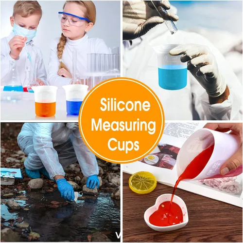 Vista 7 de Coopay Vasos medidores de silicona de 8.5 fl oz para resina antiadherentes, herramientas de pegamento, escala precisa para hacer joyas de resina