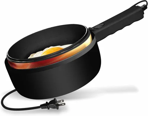 Ceramax PRO Olla Eléctrica Caliente con Tapa y Vaporera, Sartén de Cocina de Cerámica No Tóxica de 1.5L para Ramen, Huevos, Pasta, Portátil y