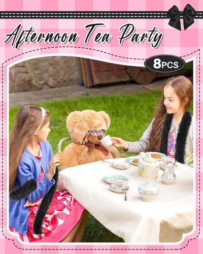 Vista 4 de Juego de 8 boas de plumas artificiales esponjosas, decoración para mujer, vestido de disfraz para niña, fiesta de té, Negro