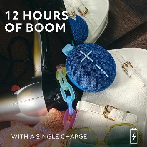 Vista 6 de Ultimate Ears MINIROLL Altavoz Bluetooth ultra portátil impermeable, graves grandes, IP67 a prueba de polvo, rango de 131 pies, azul suave