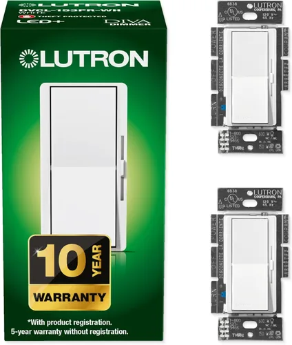 Vista 15 de Lutron Diva LED+ Interruptor Regulador de Luz para Bombillas LED Regulables, Halógenas e Incandescentes, 150 Vatios, Unipolar o 3 Vías, Almendra