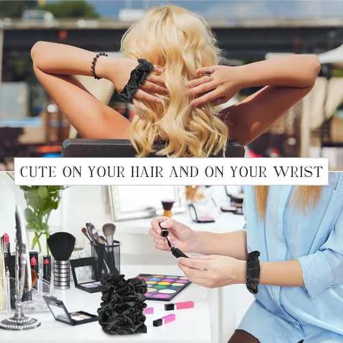 Vista 7 de Hoteam 200 coleteros de satén para el cabello a granel para cola de caballo, bandas elásticas de satén de color sólido para mujeres, adolescentes
