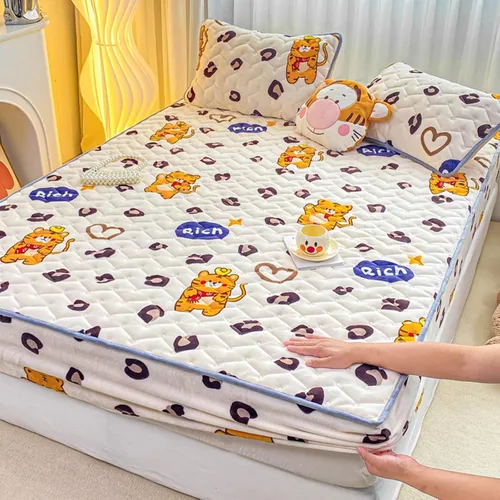 Vista 17 de Juego de sábanas bajeras extra largas tamaño King de 3 piezas con 2 fundas de almohada, forro polar de leche, suave para arrugas y antidecoloración