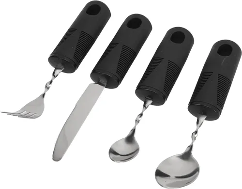 Vista 3 de Parkinsons Patients Adaptive Weighted Utensils Set, Stainless Steel Material with Ergonomic Black Handle for Arthritic Hands, Weighted Utensils