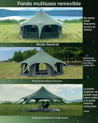 Vista 4 de Campana de lona de algodón - Yurtas transpirable y resistente al viento, Glamping para 6/8/10 personas camping familiar