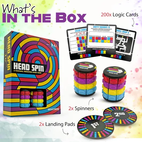 Vista 4 de Project Genius Juego Head Spin – Noche de juegos familiares, Fidget Spinners, 200 tarjetas de rompecabezas de lógica, a partir de 8 años, juego