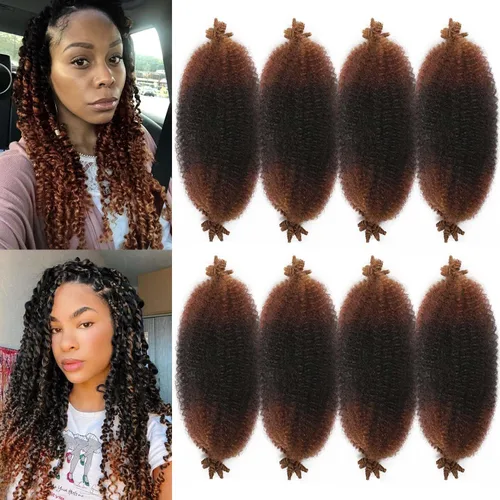 Vista 10 de Parceria 8 Paquetes Cabello para Trenzas Marley Twist de 8 Pulgadas Cabello Afro Twist Elástico Pre-esponjado Cabello Spring Twist Cabello Rizado