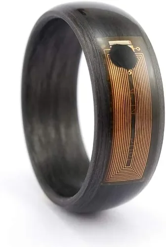NFC Smart Ring rounded pure carbon fiber. Unique and industrial black matte wedding band. Water resistant and hypoallergenic. (04906_8N)