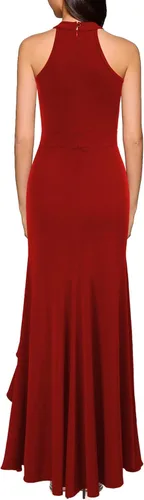 Vista 2 de WOOSEA Vestido largo de cóctel de noche de sirena con cuello alto y abertura para mujer
