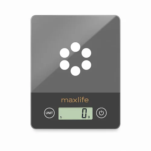 Max Life Báscula digital de cocina ML-CF1 - Báscula de alimentos de alta precisión con medición de tara y varias unidades, diseño delgado con Gris