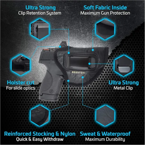 Vista 2 de IWB - Funda óptica para pistola de Houston, material suave de cuero ecológico para transporte oculto Compatible con Glock 26/27/33, Shield, XDS