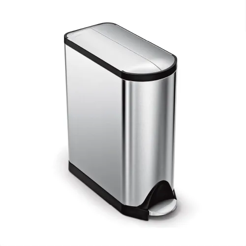 Vista 8 de Simplehuman - Cubo de basura para baño con tapa abatible de 10 litros / 2.6 galones, acero inoxidable cepillado con borde negro