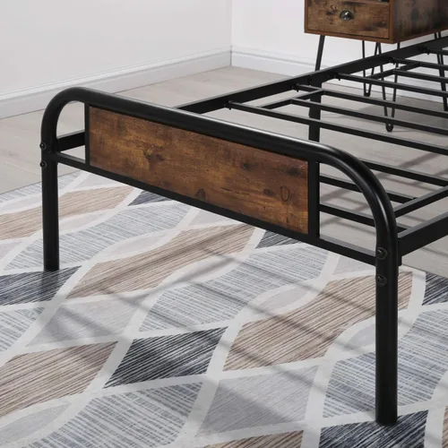 Vista 7 de VECELO Base de cama de tamaño individual con cabecero y estribo de madera, base de colchón con listones de metal fuertes y soporte antideslizante