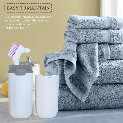 Vista 6 de 2 Piezas Cepillo para Dentaduras Postizas Cepillo de Dientes Falsos con 1 Estuche de Transporte Blanco, Cepillo de Limpieza Eficaz para Dentaduras