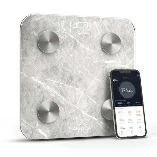 Vista 11 de Nautica Báscula digital de baño Body Tracker, báscula inteligente habilitada para Bluetooth con IMC, grasa corporal, seguimiento de masa muscular