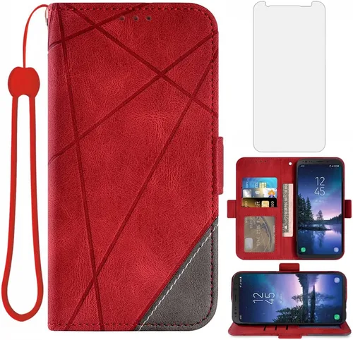 Vista 8 de Asuwish Compatible con Samsung Galaxy S8 Active Wallet Case y protector de pantalla de vidrio templado con tapa para tarjetero, soporte
