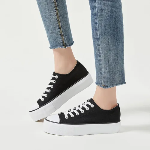 Vista 5 de Zapatos deportivos de plataforma blanca para mujer, zapatos de lona con cordones para mujer