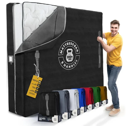 Vista 10 de Bolsas de colchón para mudanza con 8 asas Full XL - PAQUETE DE 2 bolsas de colchón extra gruesas para mudanza - Bolsa de almacenamiento de colchón