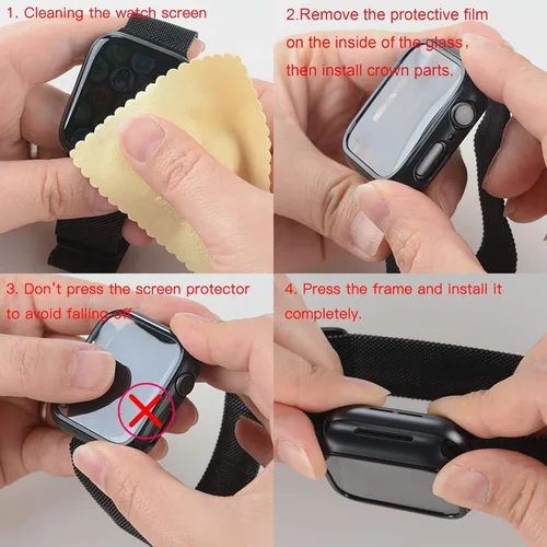 Vista 9 de Paquete de 3 fundas multicolor con protector de pantalla de vidrio templado para Apple Watch SE (Gen 1/2/3) Series 6/5/4 de 1.575 pulgadas, negro +