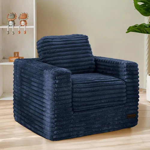 Vista 9 de MAXYOYO Silla de Puf Infantil, Cómodo Sofá de Puf de Fieltro Sintético con Relleno, Sofá de Piso Tapizado con Cojines y Respaldo, Silla de Piso Beige