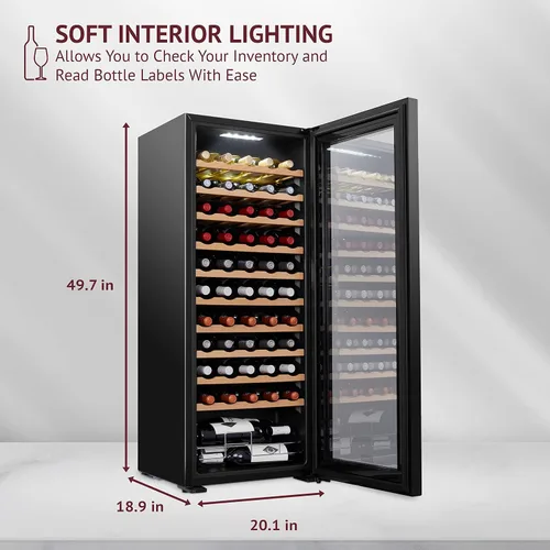 Vista 2 de Schmecke - Refrigerador de vino con compresor de 55 botellas Gran bodega independiente Refrigerador de vino digital 41f-64f con control