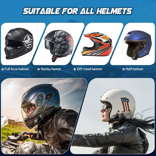 Vista 5 de MAXTO Auriculares Bluetooth M2 para motocicleta, casco de motocicleta Bluetooth 5.0, 6 vías 3280 pies, sistema de comunicación de intercomunicación