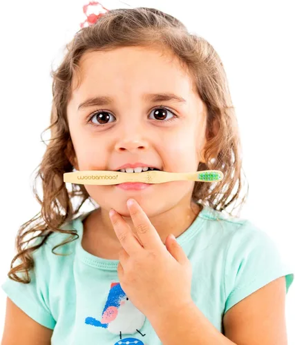 Vista 5 de Woobamboo! Cepillo de dientes de bambú para niños, cerdas de nailon súper suaves sin BPA, ecológico, biodegradable, compostable, vegano