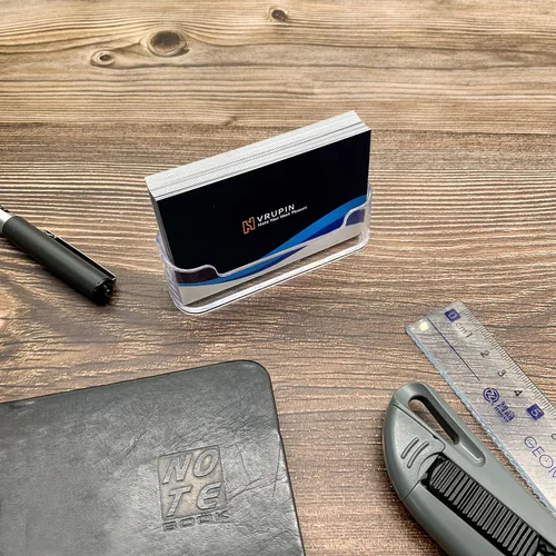 Vista 7 de Vrupin Tarjetero para escritorio – Paquete de 4 tarjeteros acrílicos, se adapta a 30 – 50 tarjetas de visita, soporte para tarjetas de visita