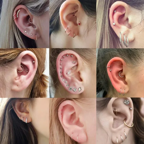 Vista 7 de 10 pares de aretes de acero inoxidable para cartílago, para hombres y mujeres
