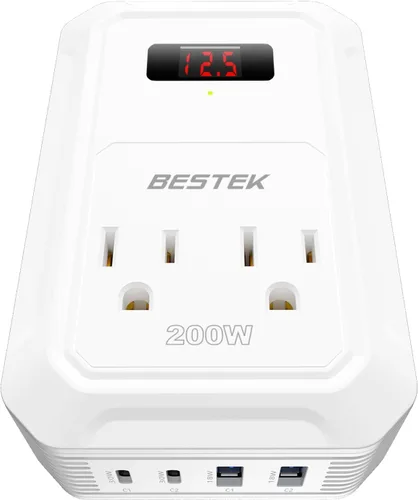 Vista 9 de BESTEK Inversor de Energía para Automóvil de 200W - Convertidor de DC 12V a 110V AC con 2 USB-C(PD30W) y 2 USB-A(QC18W) - Adaptador de Toma